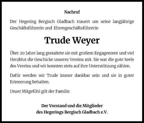 Traueranzeigen Von Trude Weyer WirTrauern