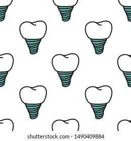 Dental Implant Seamless Doodle Pattern Vector Stock Vector Royalty