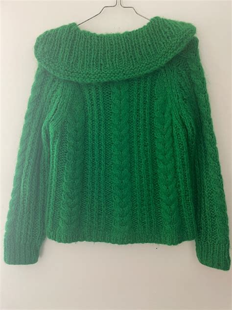 100 Mohair Italian Cable Knit Kelly Green Henley Swe Gem