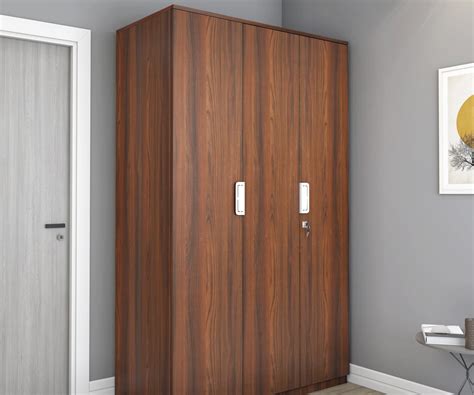 3 Door Engineered Wood Wardrobe With Mirror Urban Teak