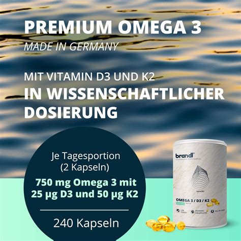 Brandl® Omega 3 D3 K2 Kapseln Aus Fischöl Epa Dha Im 2 1 Verhältnis