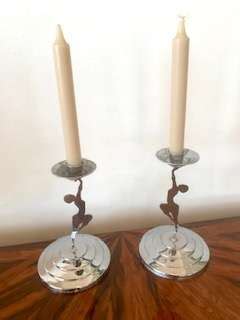 Pair Of Art Deco Chrome Nude Stemmed Candlesticks Artedeco Online Antiques
