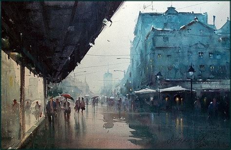 Dusan Djukaric At The Entrance To Knez Watercolor 55x36 Cm Paisaje