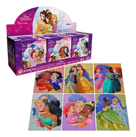 Kit 6 Mini Quebra Cabeça Princesas Disney Rapunzel Bela Mdf