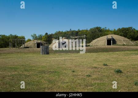 Re-constructed Mandan earth lodges at On-A-Slant Indian Village, South ...