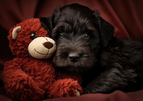 Premium Ai Image A Black Russian Terrier Puppy Cuddling With Its