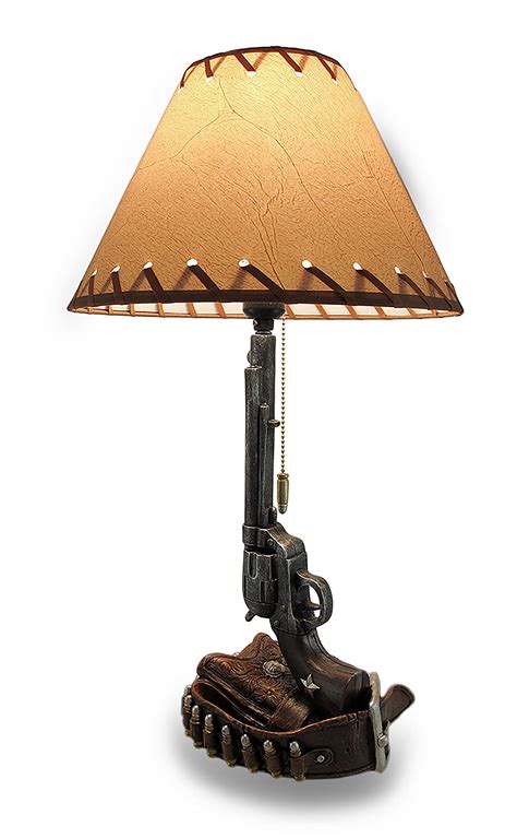 Zeckos Old West Six Shooter Revolver And Holster Table Lamp With Grey