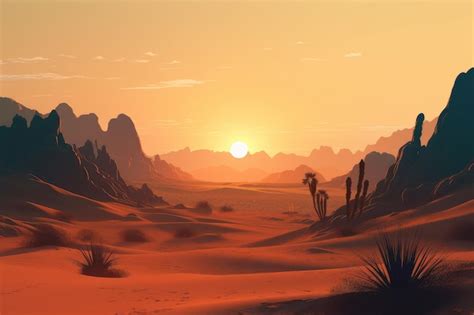 Sunset in the desert with a desert landscape | Premium AI-generated image