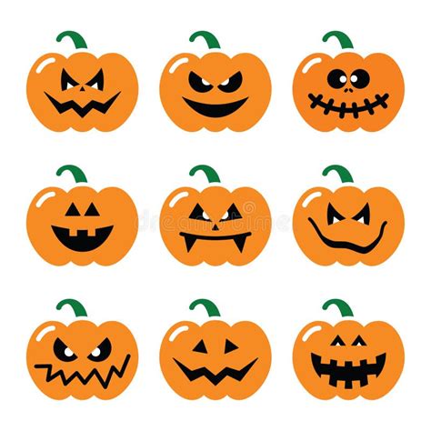 Scary Halloween Pumpkin Faces Icons Set Stock Illustration Illustration Of Grunge Element