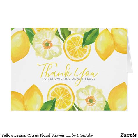 Yellow Lemon Citrus Floral Shower Thank You Card