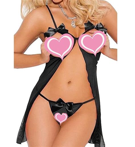 Eternatastic Women Mesh Cupless Babydoll Sleepwear Lingerie Set Thong