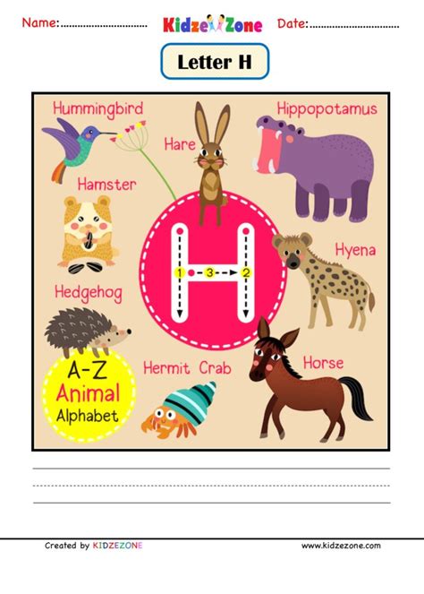 Kindergarten Letter H Animal Picture Cards Worksheet