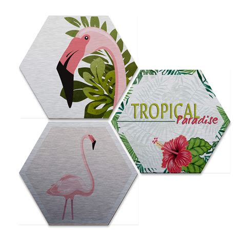 Hexagon Alu Dibond Silver Effect Flamingo 03 Wall Art