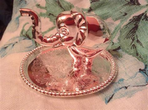 Elephant Ring Holder Jewelry Display Oval Tray Silver Plate 35 X 3 X 2