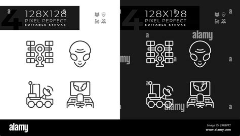 Sci Fi Pixel Perfect Linear Icons Set For Dark Light Mode Stock Vector