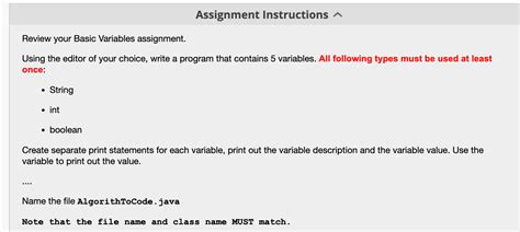 Solved Assignment Instructions Review Your Basic Variables Chegg