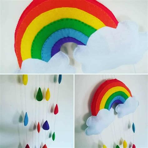 Handmade Felt Baby Rainbow Cloud Raindrops Mobile Nursery Hanging