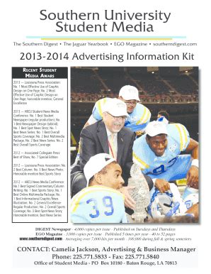 Fillable Online Subr Advertising Kit Southern University