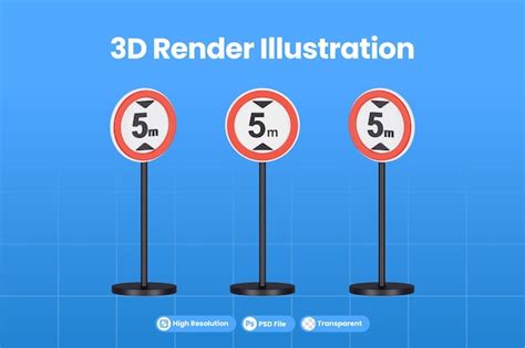 Premium PSD 3d Render Traffic Signs Of Maximum Height Limit 5 Meters