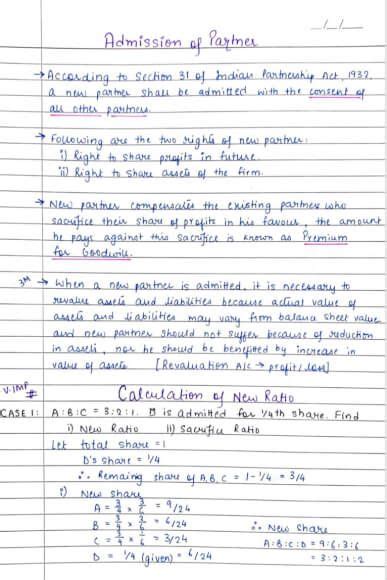 Admission Of Partner Revision Class 12 Handwritten Notes PDF