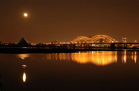 Memphis Tn Bridge And Pyramid At Night Photo Picture Image