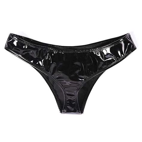 Sexy Frauen Panty Dessous Wet Look Faux Leder Slink Shiny Low Rise