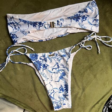 Stunning Blue And White Floral Meshki Bikini Set Depop