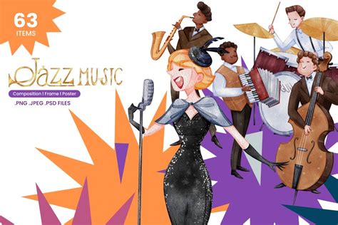 Jazz Music Watercolor Illustration Design Cuts