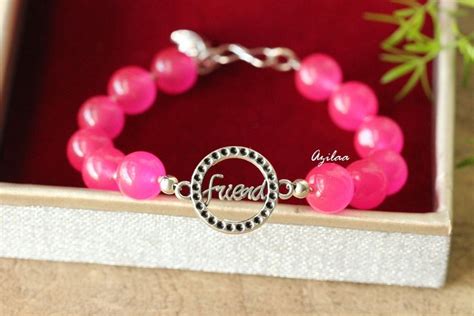 Pink Friend Charm Gemstone Beaded Handmade Bracelet At 899 Azilaa