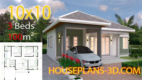 House Design 10x10 With 3 Bedrooms Hip Roof House Plans