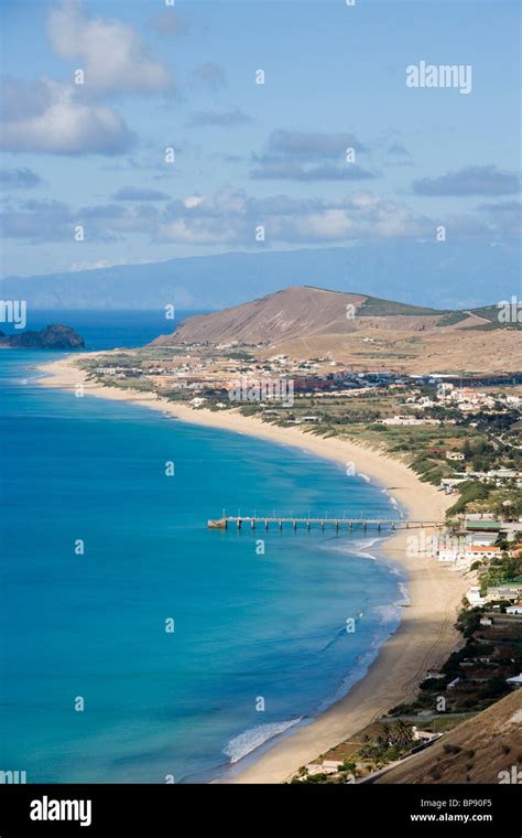 Vila Baleira and Porto Santo Beach seen from Portela, Porto Santo, near Madeira, Portugal Stock ...