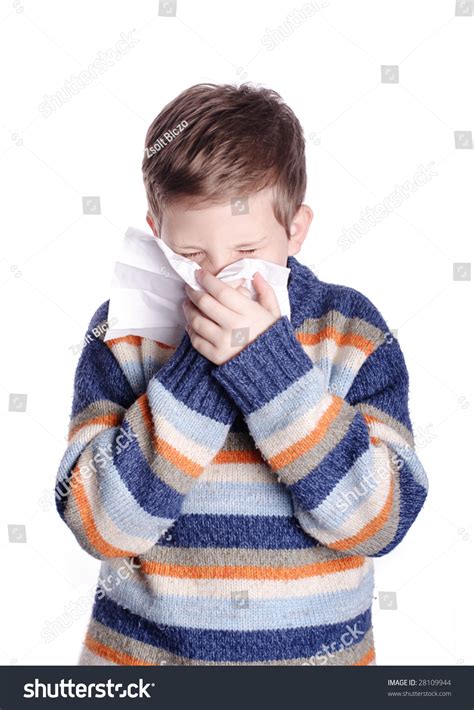 Boy Sneezing In His Handkerchief Stock Photo 28109944 Shutterstock