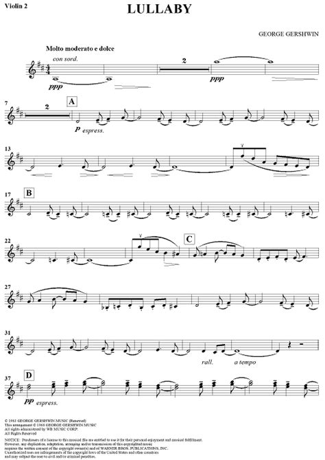 Lullaby Violin 2 Sheet Music For String Quartet Sheet Music Now