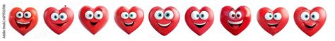 Set Of Cute Heart Characters Cartoon Love And Joy Emotions Enamored