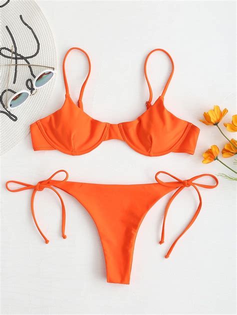 32 OFF HOT 2019 ZAFUL Tie Underwire Balconette Bikini Set In