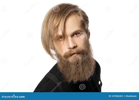 Blonde Hair Black Beard The Attractive Man The Blonde With Long Hair Of The European