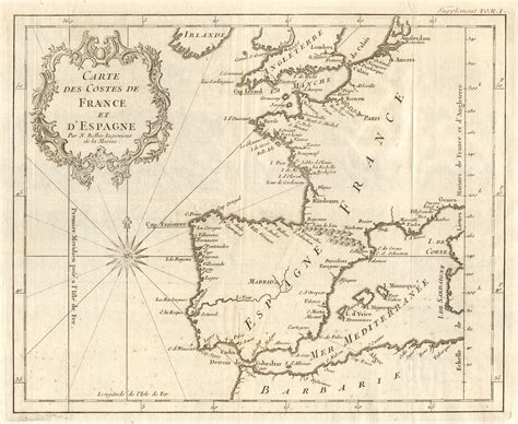 Carte Des Costes De France DEspagne France Spain Coasts BELLIN