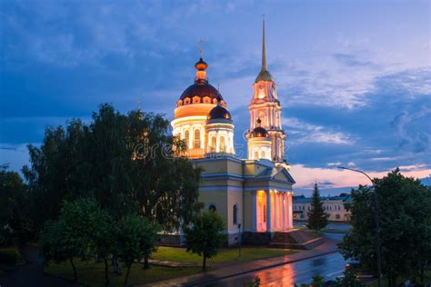 Transfiguration Cathedral Twilight Rybinsk Russia Stock Photo