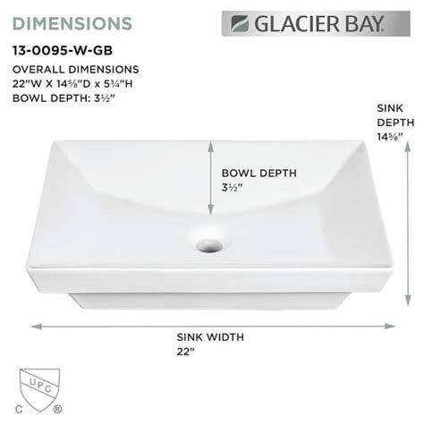 Glacier Bay In Semi Recessed Rectangular Vessel Bathroom Sink In