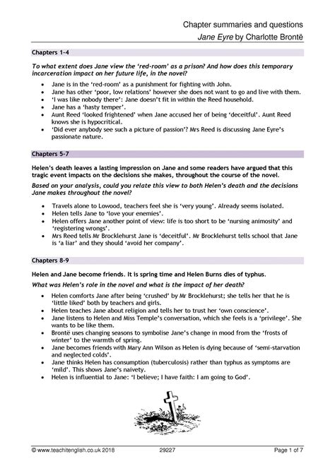 Jane Eyre Summary And Questions Ks English Teachit