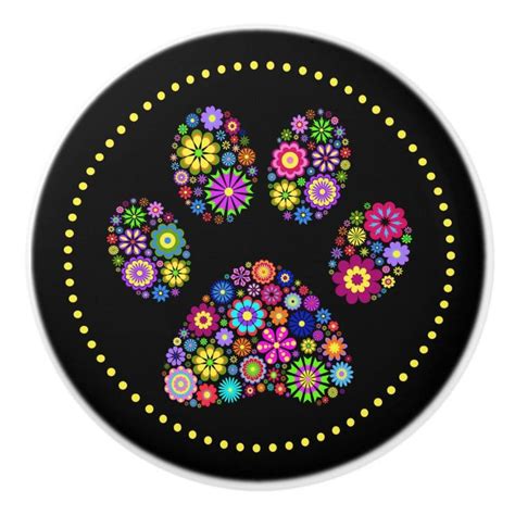 Floral Paw Print Ceramic Drawer Knob Zazzle Paw Print Hand Painted