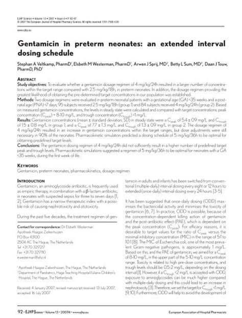 Gentamicin In Preterm Neonates An Extended Interval Dosing