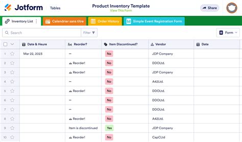 Product Inventory Template | Jotform Tables