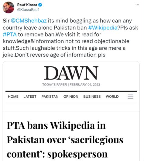 Rauf Klasras Tweet Over Ban On Wikipedia In Pakistan