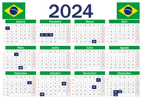 Calendário 2024 Brasil Para Imprimir Feriados