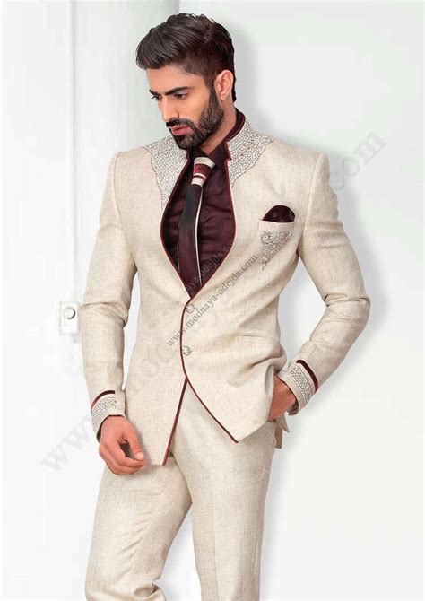 Бежевый мужской костюм-двойка + бордовая рубашка с галстуком | Мужской ...