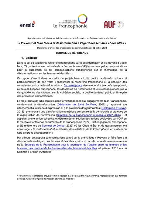 TDR appel à communications désinformation à l égard des femmes et des