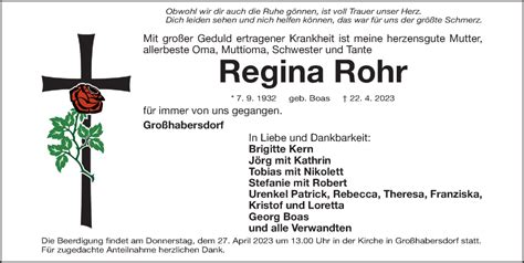 Traueranzeigen Von Regina Rohr Trauer Nn De