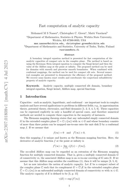 Pdf Fast Computation Of Analytic Capacity