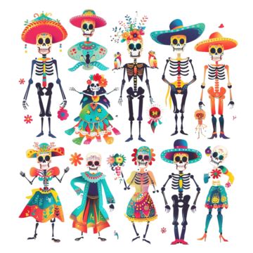 Colorful Dia De Los Muertos Character Set Dia De Muertos Dead